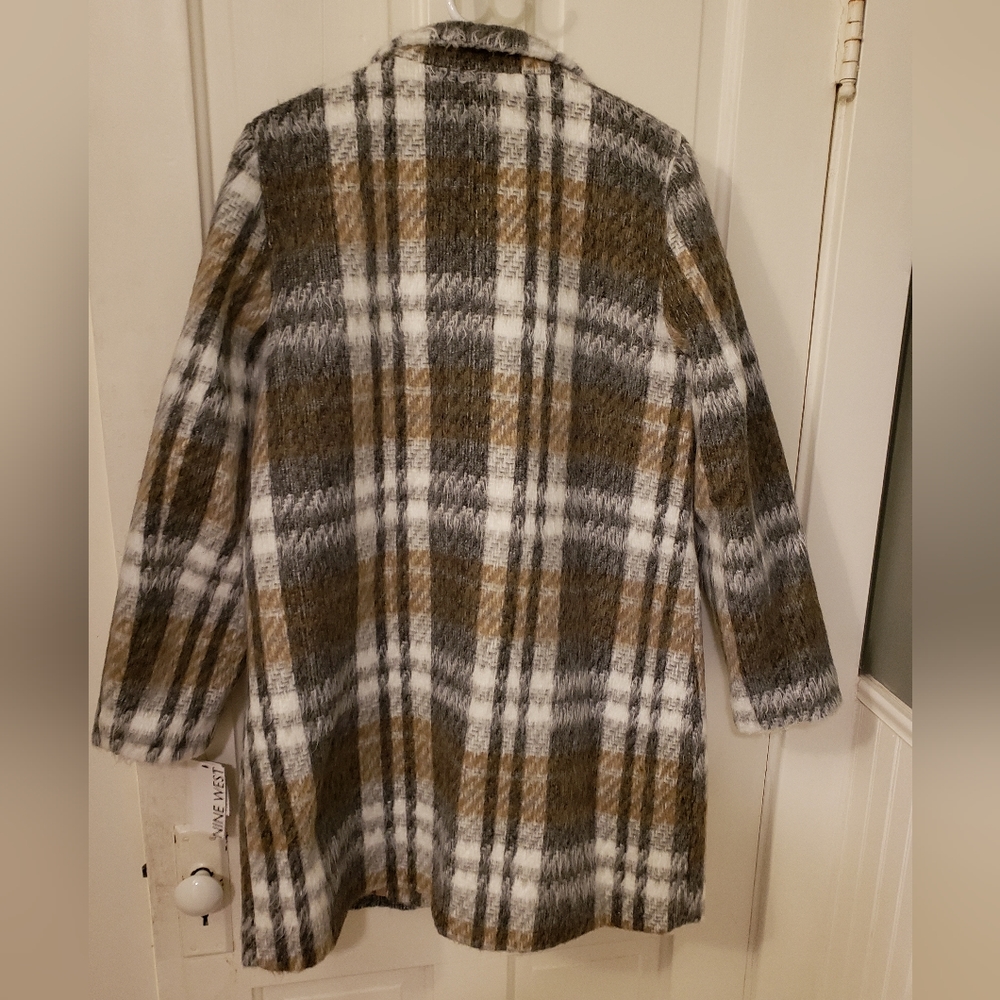 Nine West Faux Wool Zipper Plaid Coat - Picture 10 of 11